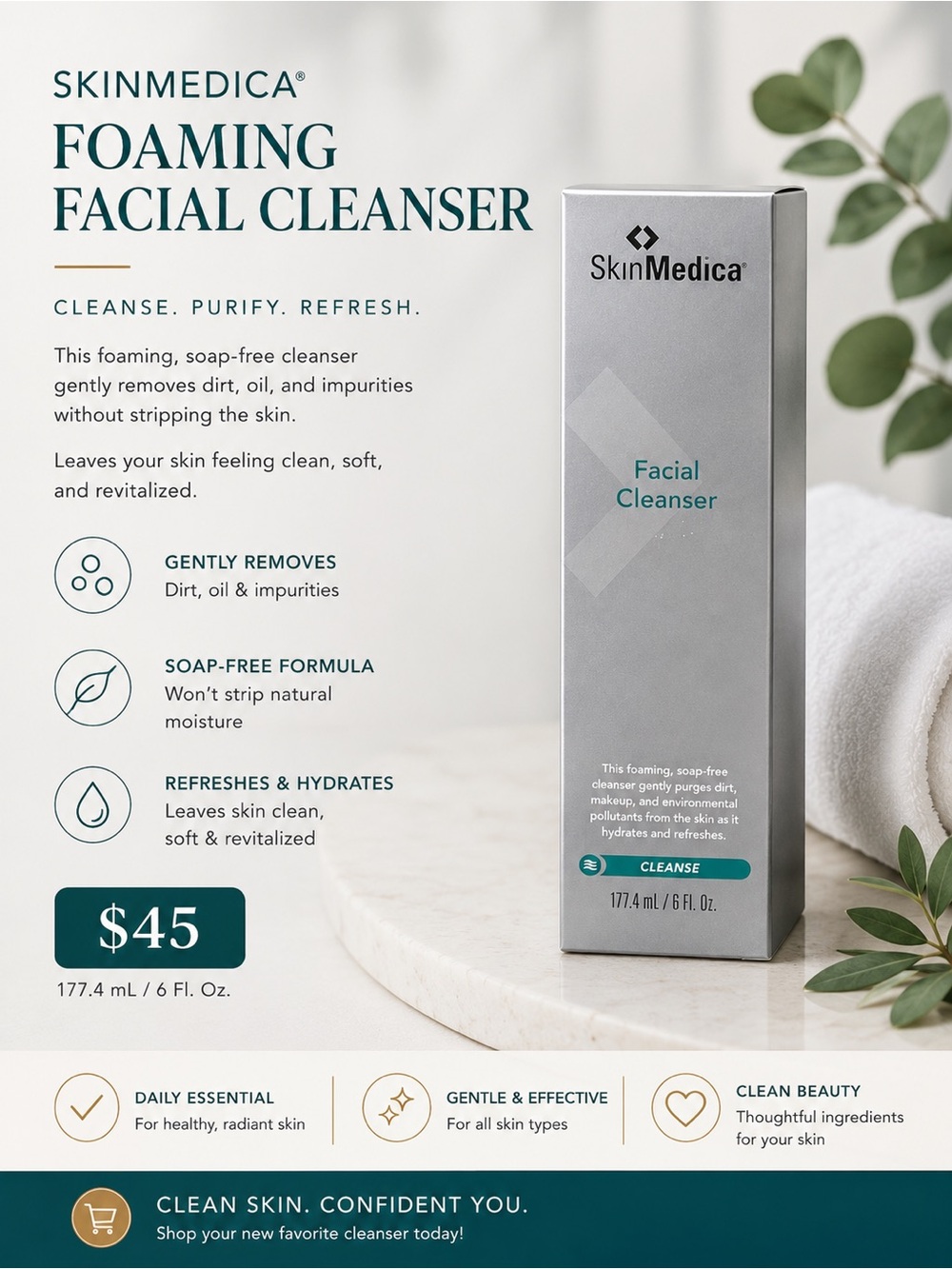 SkinMedica Foaming Facial Cleanser — Gray & Teal Packaging